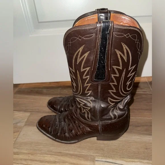 Lucchese Brown Boots Full OSTRICH QUILL Exotic Cowboy Western